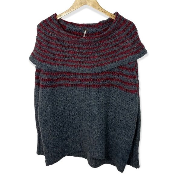 Free People Mohair Wool Linen Knit Engineer Sweater Grey Cowl Neck Fair‎ Isle XS - Picture 3 of 13